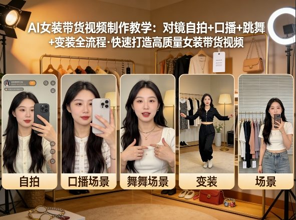 AI女装带货视频制作教学,对镜自拍、口播、跳舞、变装全流程,快速打造高质量女装带货视频-然百捷网络科技