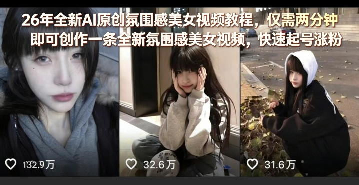 26年全新AI原创氛围感美女视频教程,仅需两分钟即可创作一条全新氛围感美女视频,快速起号涨粉-然百捷网络科技